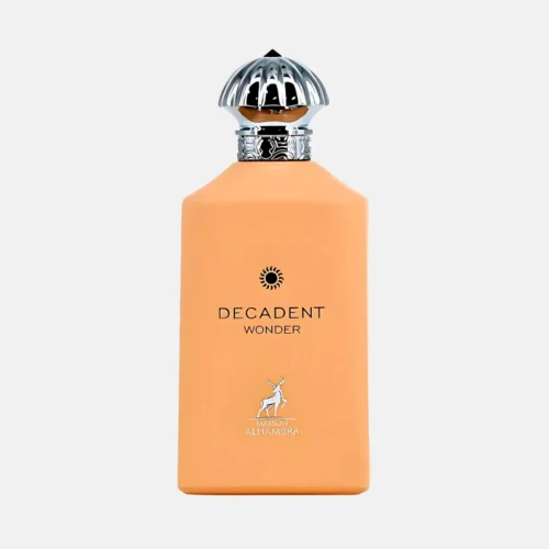 Frasco do Perfume Maison Alhambra Decadent Wonder Eau de Parfum 100ml feminino em embalagem luxuosa e iluminada.