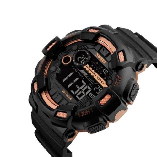 Relogio Masculino Skmei Digital 1243 Preto e Dourado esportivo com mostrador digital.