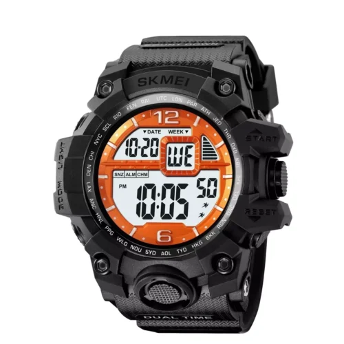 Relogio Masculino Skmei Digital 2245 Preto e Laranja esportivo com duplo horario digital.